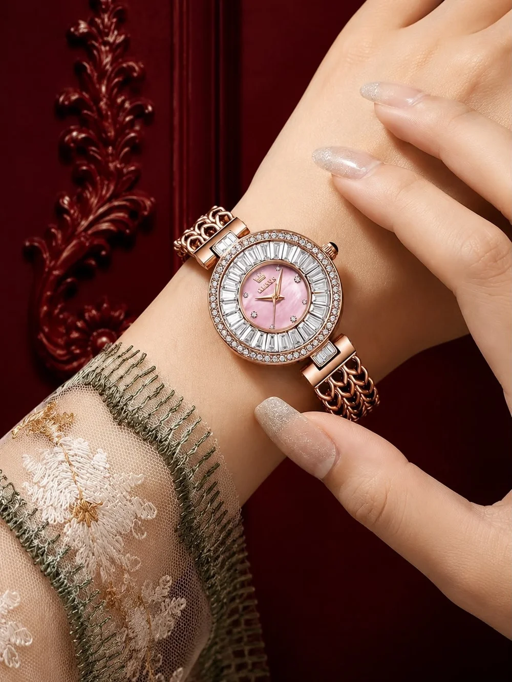 Rose Gold Women's Bracelet Watch with Pink Dial by